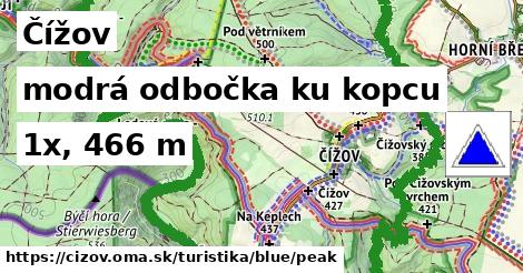 Čížov Turistické trasy modrá odbočka ku kopcu