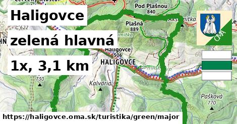 Haligovce Turistické trasy zelená hlavná