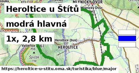 Heroltice u Štítů Turistické trasy modrá hlavná