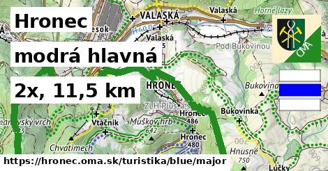 Hronec Turistické trasy modrá hlavná