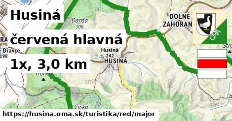 Husiná Turistické trasy červená hlavná