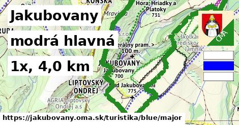 Jakubovany Turistické trasy modrá hlavná