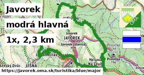Javorek Turistické trasy modrá hlavná