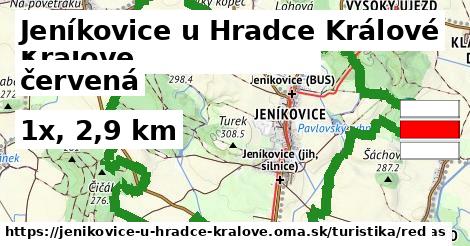 Jeníkovice u Hradce Králové Turistické trasy červená 