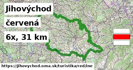 Jihovýchod Turistické trasy červená iná