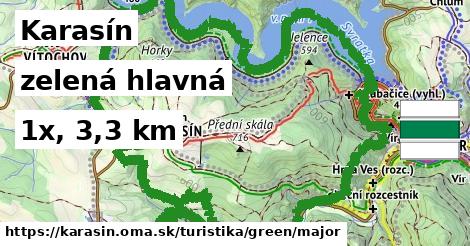 Karasín Turistické trasy zelená hlavná