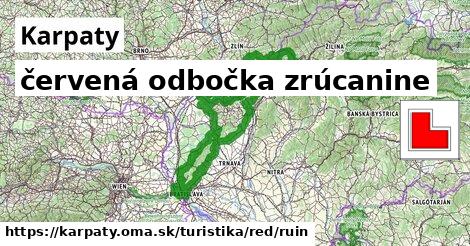 Karpaty Turistické trasy červená odbočka zrúcanine