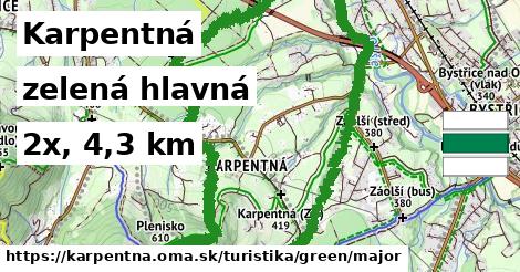 Karpentná Turistické trasy zelená hlavná