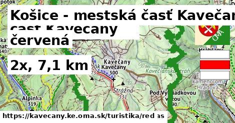 Košice - mestská časť Kavečany Turistické trasy červená 