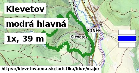 Klevetov Turistické trasy modrá hlavná