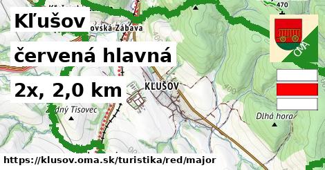 Kľušov Turistické trasy červená hlavná