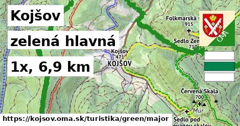 Kojšov Turistické trasy zelená hlavná