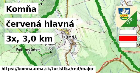 Komňa Turistické trasy červená hlavná