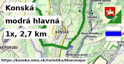 Konská Turistické trasy modrá hlavná