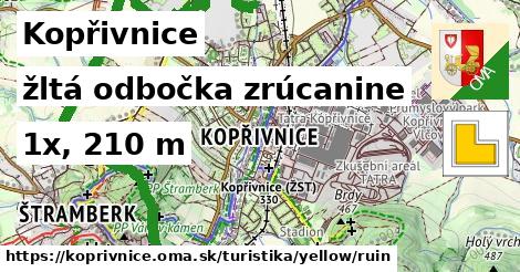 Kopřivnice Turistické trasy žltá odbočka zrúcanine