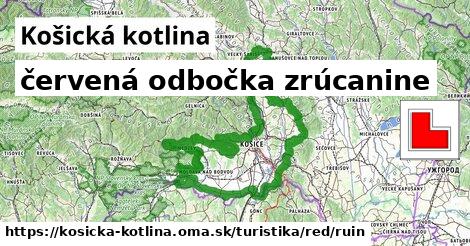 Košická kotlina Turistické trasy červená odbočka zrúcanine