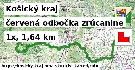 Košický kraj Turistické trasy červená odbočka zrúcanine