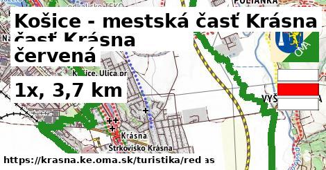 Košice - mestská časť Krásna Turistické trasy červená 