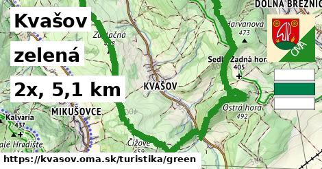 Kvašov Turistické trasy zelená 