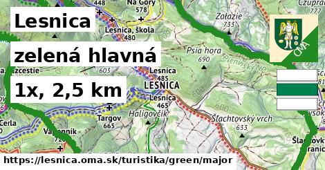 Lesnica Turistické trasy zelená hlavná