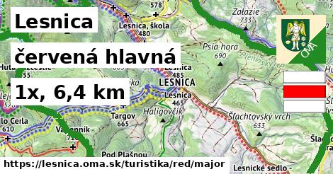 Lesnica Turistické trasy červená hlavná