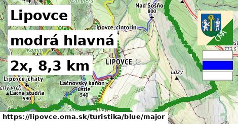 Lipovce Turistické trasy modrá hlavná