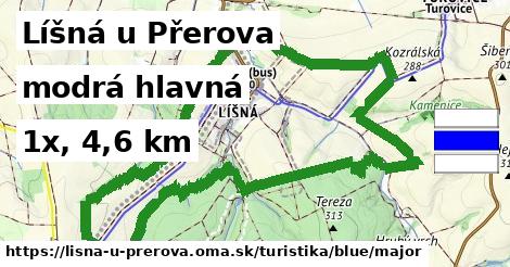 Líšná u Přerova Turistické trasy modrá hlavná