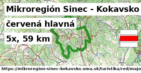 Mikroregión Sinec - Kokavsko Turistické trasy červená hlavná