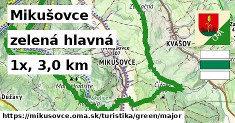 Mikušovce Turistické trasy zelená hlavná