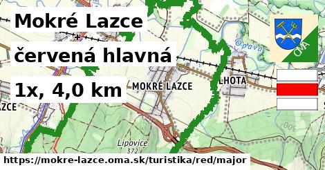 Mokré Lazce Turistické trasy červená hlavná