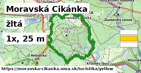 Moravská Cikánka Turistické trasy žltá 