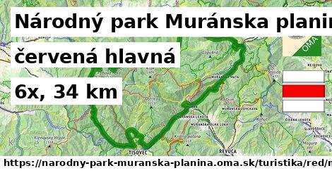 Národný park Muránska planina Turistické trasy červená hlavná