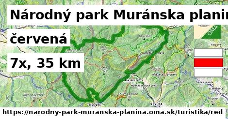 Národný park Muránska planina Turistické trasy červená 