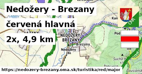 Nedožery - Brezany Turistické trasy červená hlavná