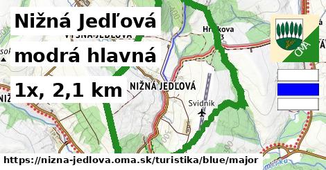 Nižná Jedľová Turistické trasy modrá hlavná