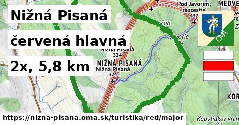 Nižná Pisaná Turistické trasy červená hlavná