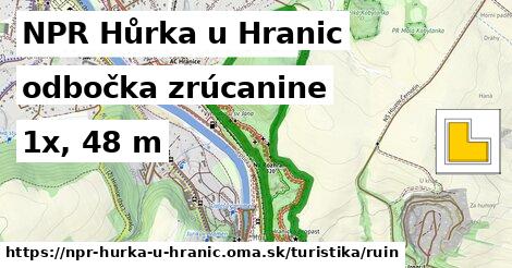 NPR Hůrka u Hranic Turistické trasy odbočka zrúcanine 