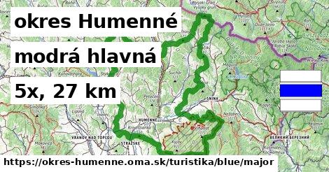 okres Humenné Turistické trasy modrá hlavná