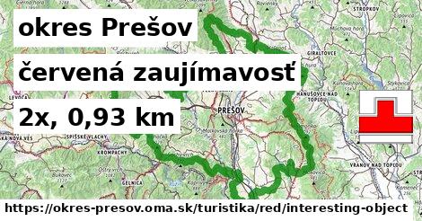 okres Prešov Turistické trasy červená zaujímavosť