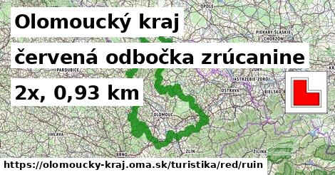 Olomoucký kraj Turistické trasy červená odbočka zrúcanine