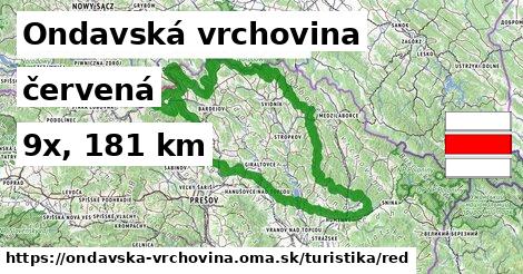 Ondavská vrchovina Turistické trasy červená 