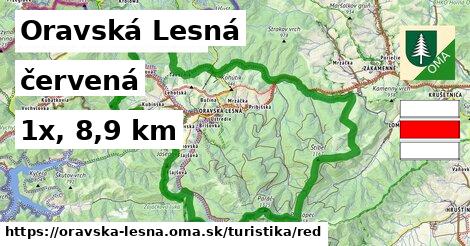 Oravská Lesná Turistické trasy červená 