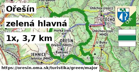 Ořešín Turistické trasy zelená hlavná