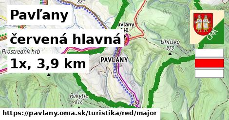 Pavľany Turistické trasy červená hlavná