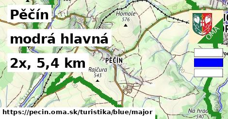 Pěčín Turistické trasy modrá hlavná