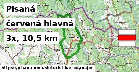 Pisaná Turistické trasy červená hlavná