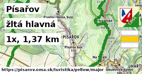 Písařov Turistické trasy žltá hlavná