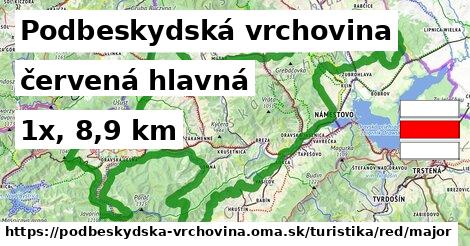 Podbeskydská vrchovina Turistické trasy červená hlavná