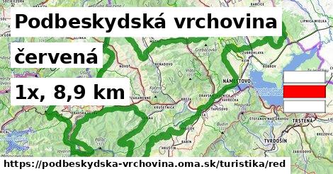 Podbeskydská vrchovina Turistické trasy červená 