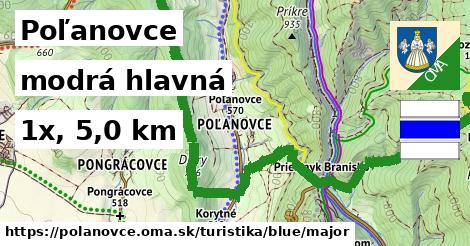 Poľanovce Turistické trasy modrá hlavná